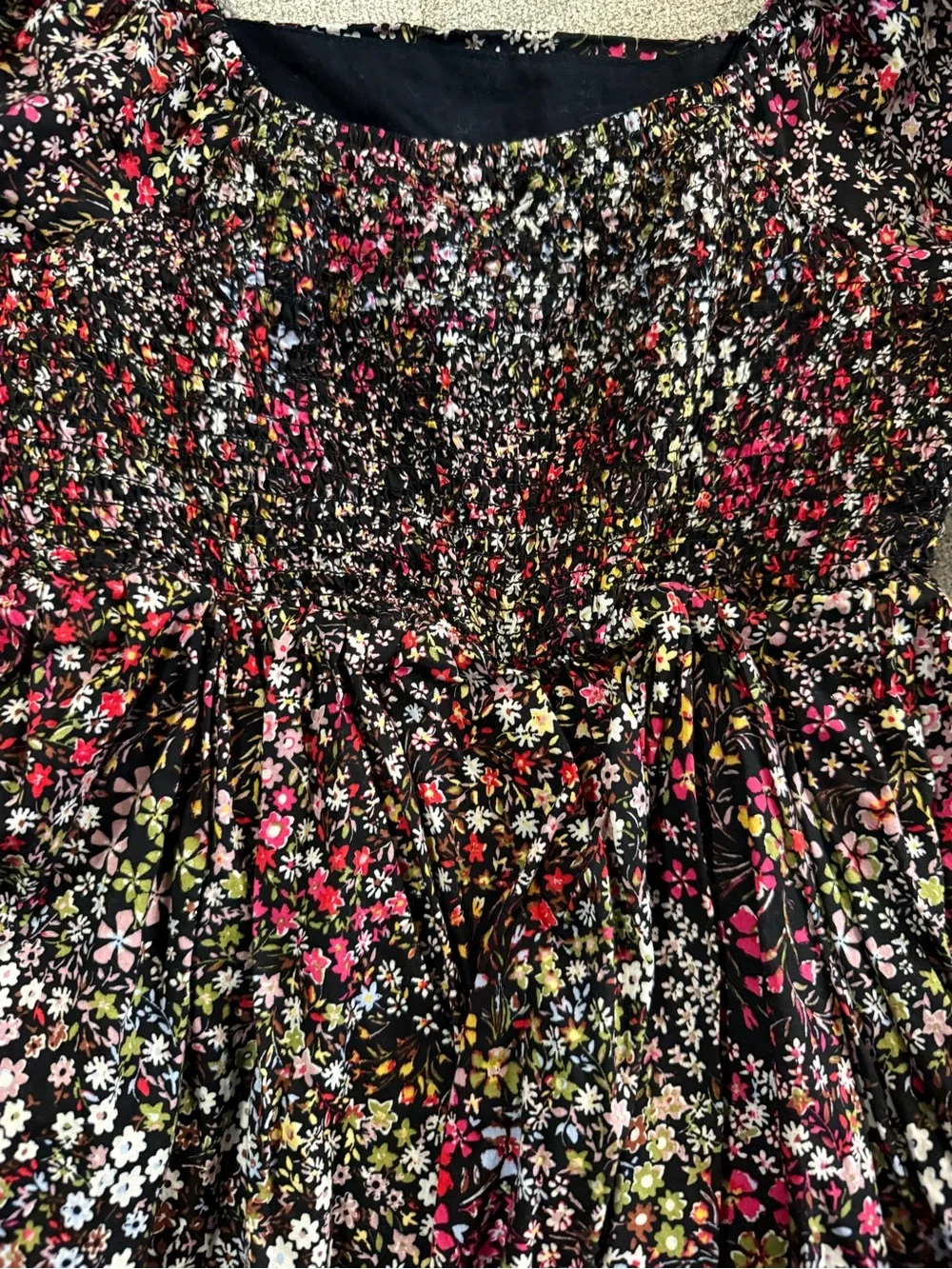 GAP Black Floral Long-Sleeve Girls' Dress with Pink and Yellow Accents